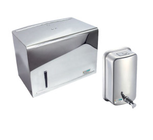 Dispenser Inox   Toalheiro 2D JS e Saboneteira 1 Litro BIO